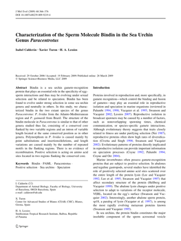 Characterization of the Sperm Molecule Bindin in the Sea Urchin Genus Paracentrotus