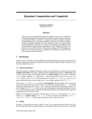 Quantum Computation and Complexity