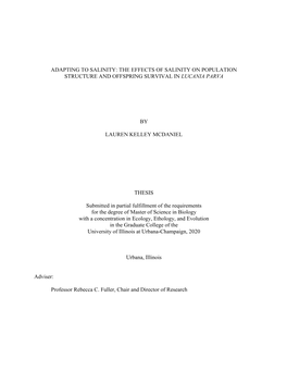 Adapting to Salinity: the Effects of Salinity on Population Structure and Offspring Survival in Lucania Parva