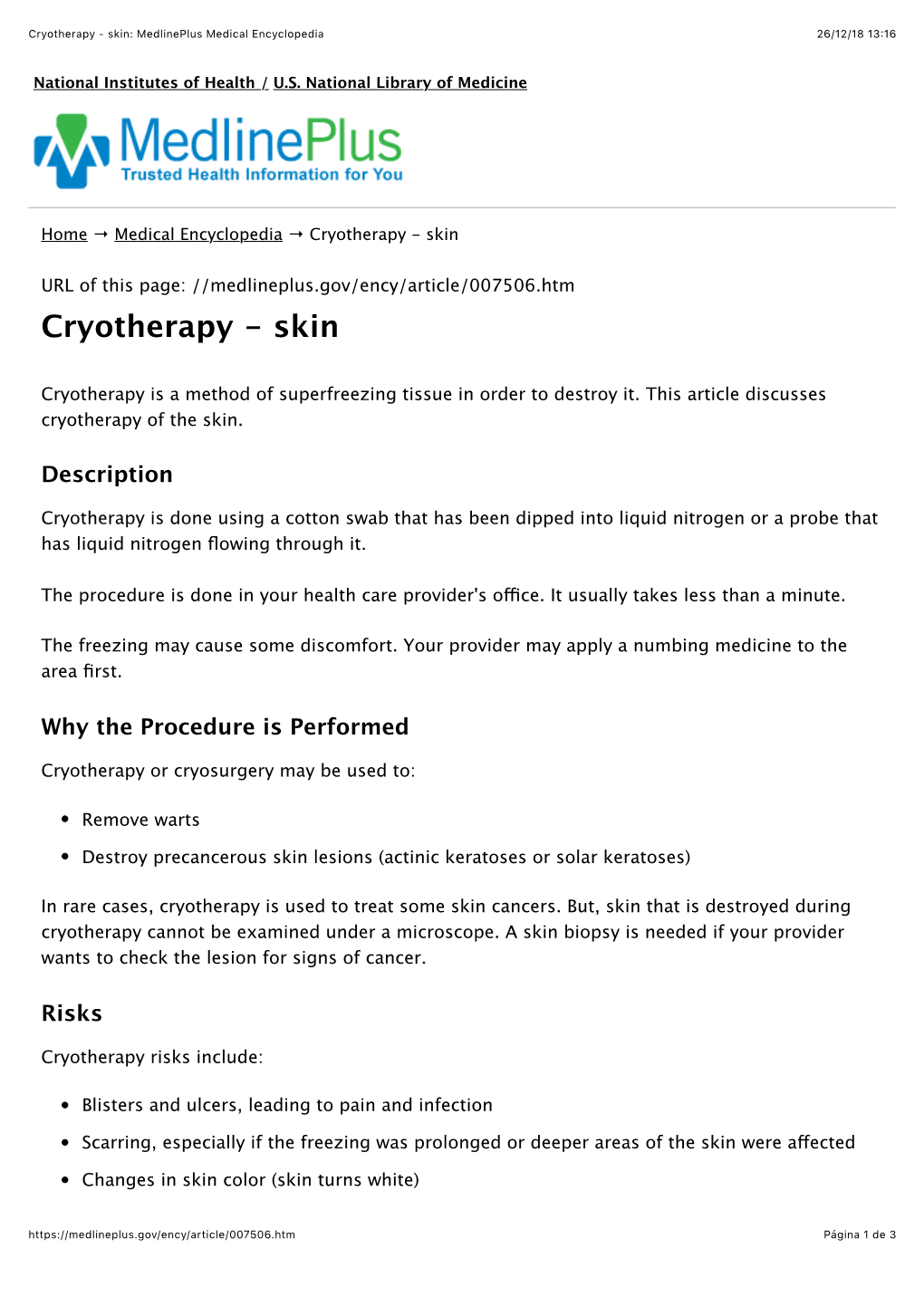 Cryotherapy - Skin: Medlineplus Medical Encyclopedia 26/12/18 13:16