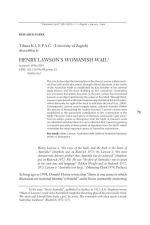 Henry Lawson's Womanish Wail1