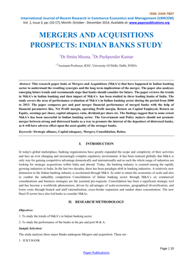 Mergers and Acquisitions Prospects: Indian Banks Study