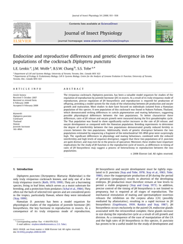 Endocrine and Reproductive Differences and Genetic Divergence in Two Populations of the Cockroach Diploptera Punctata ARTICLE IN