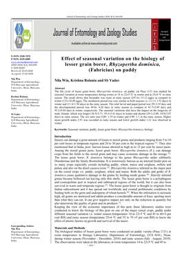 Effect of Seasonal Variation on the Biology of Lesser Grain Borer