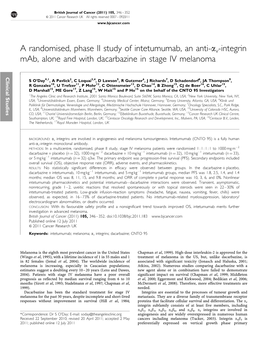 V-Integrin Mab, Alone and with Dacarbazine in Stage IV Melanoma