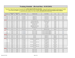 Training Schedule (Revised Date - 01/03/2019)