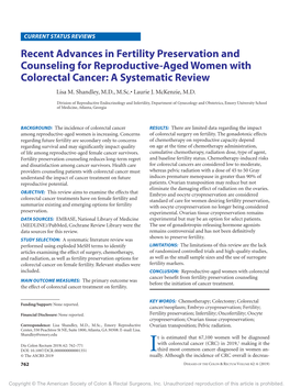 Recent Advances in Fertility Preservation and Counseling for Reproductive-Aged Women with Colorectal Cancer: a Systematic Review Lisa M
