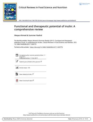 Functional and Therapeutic Potential of Inulin: a Comprehensive Review