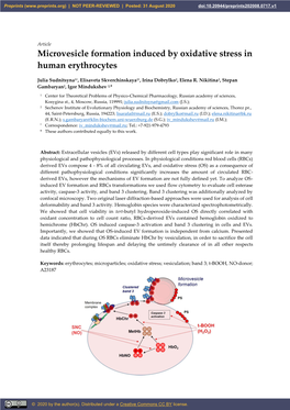 Microvesicle Formation Induced by Oxidative Stress in Human Erythrocytes