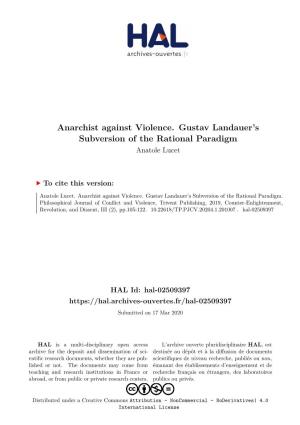 Anarchist Against Violence. Gustav Landauer's Subversion of The