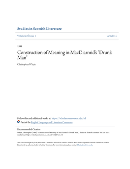 Construction of Meaning in Macdiarmid's "Drunk Man" Christopher Whyte