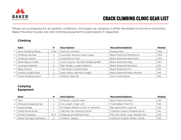 Crack Climbing Clinic Gear List