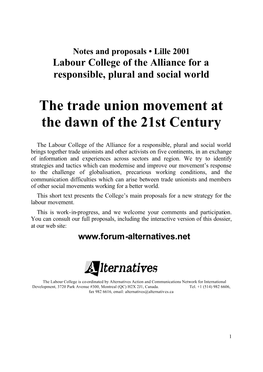 The Trade Union Movement at the Dawn of the 21St Century