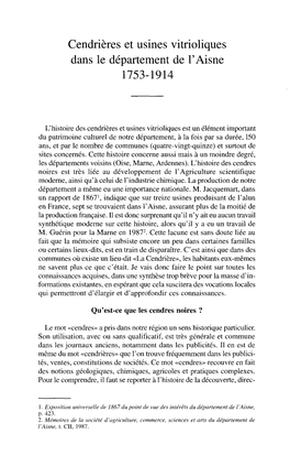 Cendrières Et Usines Vitrioliques Dans Le Département De L'aisne