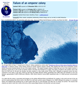 Failure of an Emperor Colony 02 May 2019 Sentinel-2 MSI Acquired on 13 November 2016 at 10:11:12 UTC