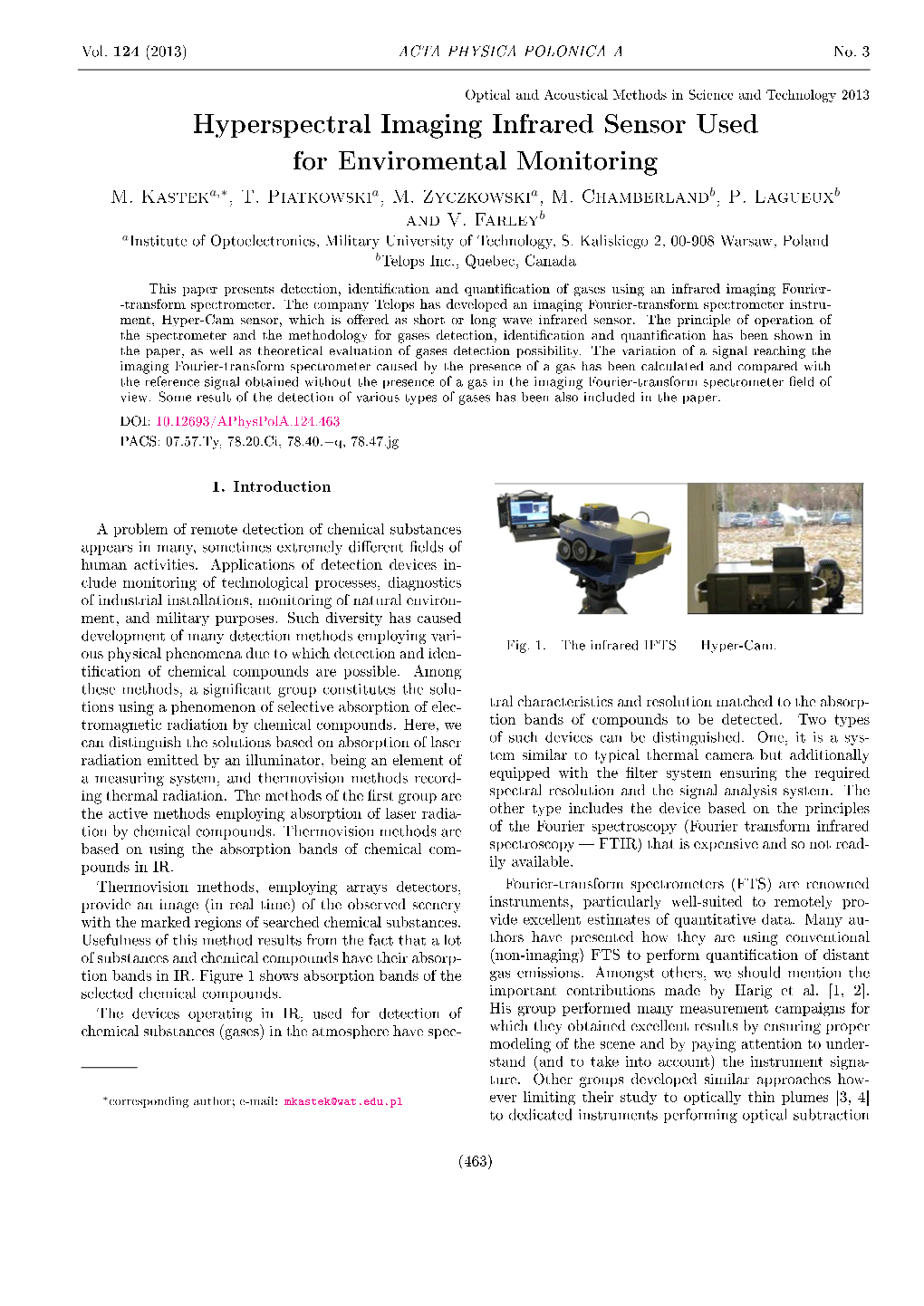 Hyperspectral Imaging Infrared Sensor Used for Enviromental Monitoring M