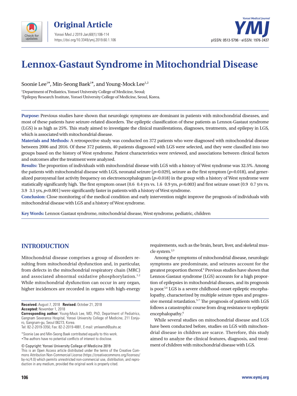 Lennox-Gastaut Syndrome in Mitochondrial Disease