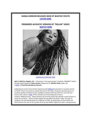 Diana Gordon Releases New Ep Wasted Youth Listen Here