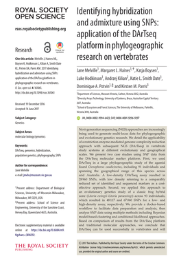 Identifying Hybridization and Admixture Using Snps: Application of the Dartseq Platform in Phylogeographic Research on Vertebrates