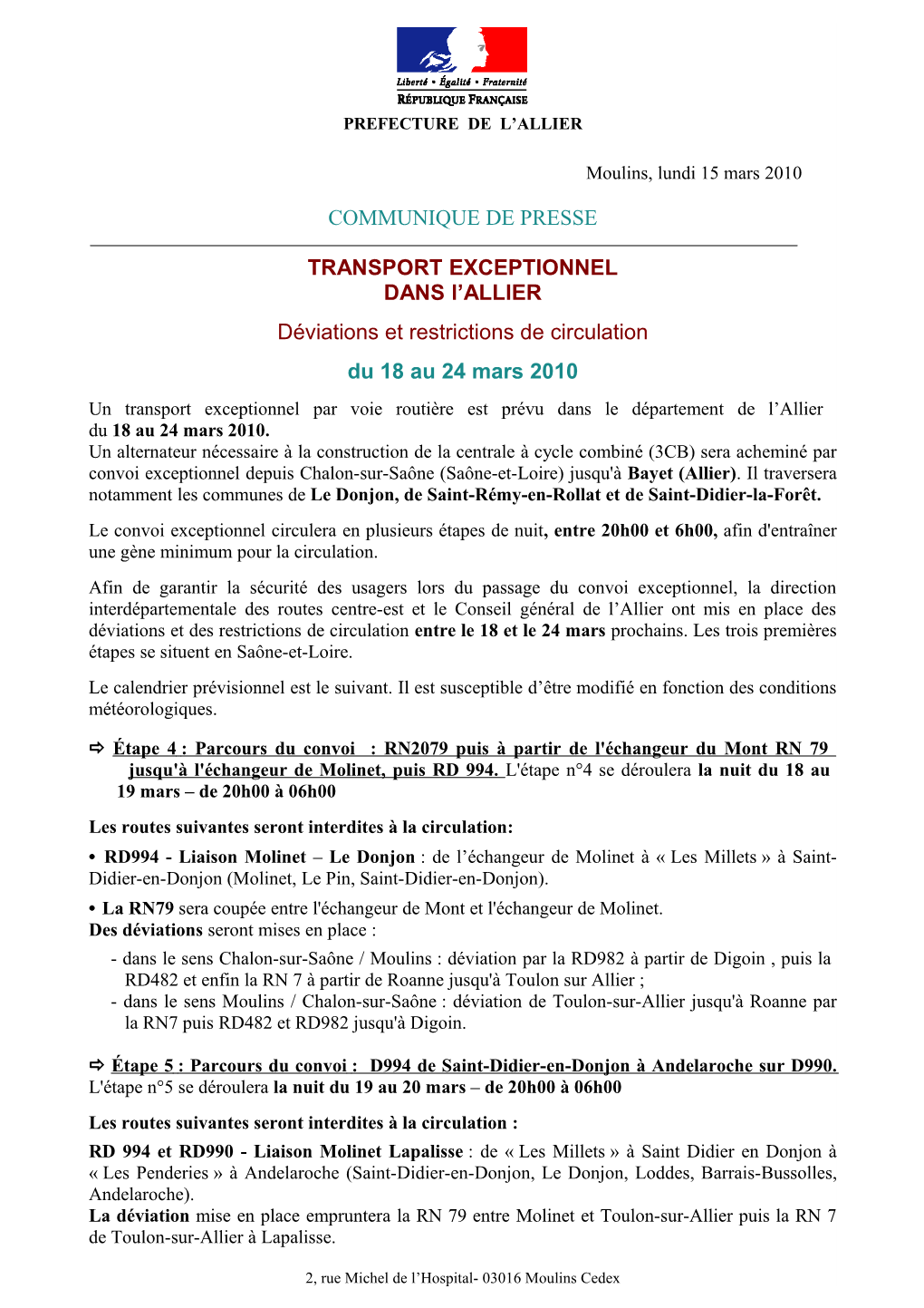 Communique De Presse Transport Exceptionnel