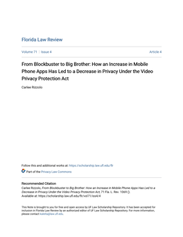 From Blockbuster to Big Brother: How an Increase in Mobile Phone Apps Has Led to a Decrease in Privacy Under the Video Privacy Protection Act