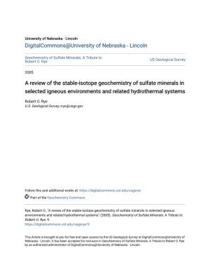 A Review of the Stable-Isotope Geochemistry of Sulfate Minerals in Selected Igneous Environments and Related Hydrothermal Systems