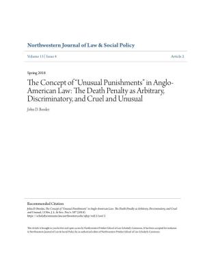 Unusual Punishments” in Anglo- American Law: the Ed Ath Penalty As Arbitrary, Discriminatory, and Cruel and Unusual John D