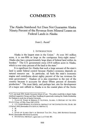 The Alaska Statehood Act Does Not Guarantee Alaska Ninety Percent of the Revenue from Mineral Leases on Federal Lands in Alaska