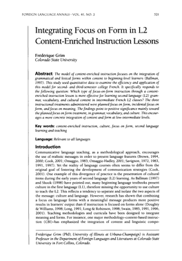 Integrating Focus on Form in L2 Content-Enriched Instruction Lessons