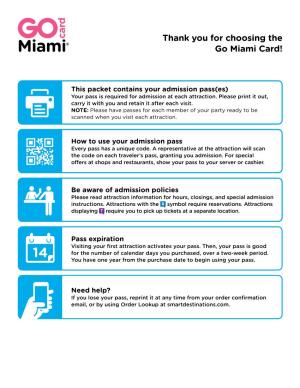 Thank You for Choosing the Go Miami Card!