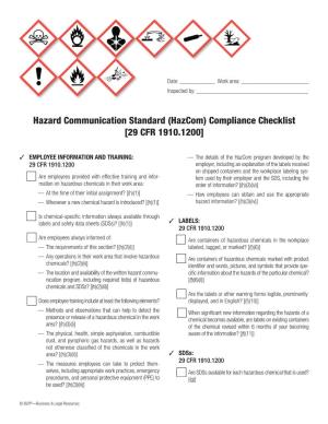 (Hazcom) Compliance Checklist [29 CFR 1910.1200]