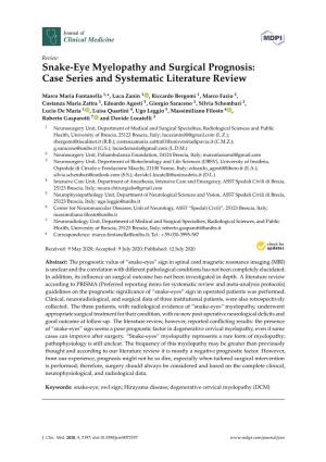 Snake-Eye Myelopathy and Surgical Prognosis: Case Series and Systematic Literature Review