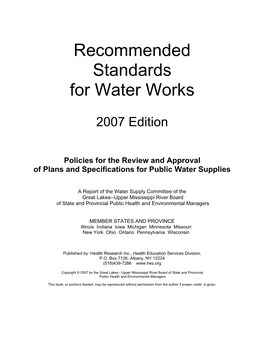 Recommended Standards for Water Works 2007 Edition