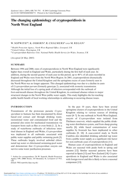 The Changing Epidemiology of Cryptosporidiosis in North West England