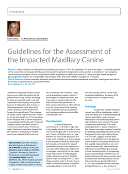 Guidelines for the Assessment of the Impacted Maxillary Canine