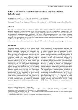 Effect of Aluminium on Oxidative Stress Related Enzymes Activities in Barley Roots