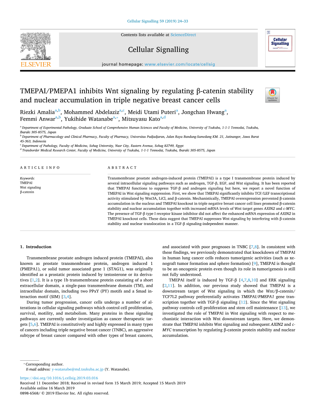 TMEPAI/PMEPA1 Inhibits Wnt Signaling by Regulating Β-Catenin