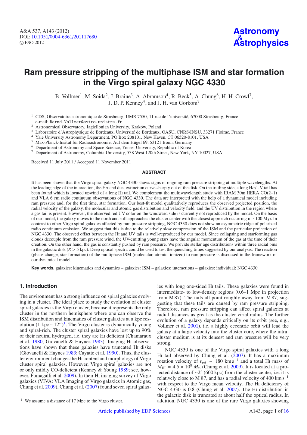 Ram Pressure Stripping of the Multiphase ISM and Star Formation in the Virgo Spiral Galaxy NGC 4330