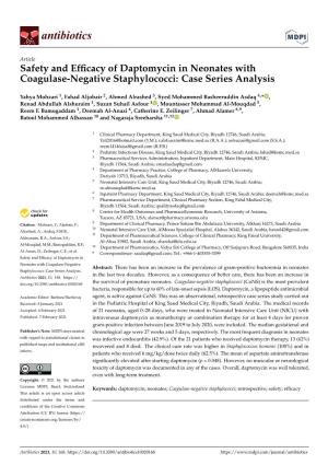Safety and Efficacy of Daptomycin in Neonates with Coagulase