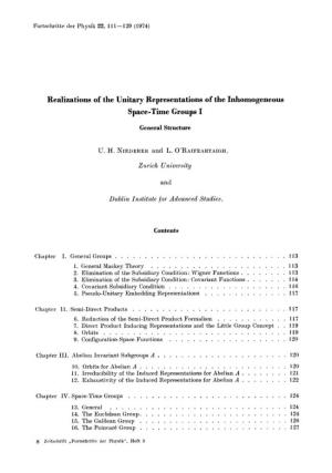Realizations of the Unitary Representations of the Inhomogeneous Space-Time Groups I