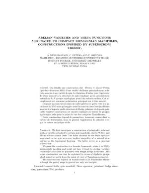 Abelian Varieties and Theta Functions Associated to Compact Riemannian Manifolds; Constructions Inspired by Superstring Theory