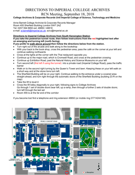 Directions to Imperial College Archives Rcn