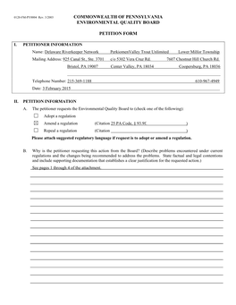 Commonwealth of Pennsylvania Environmental Quality Board Petition Form
