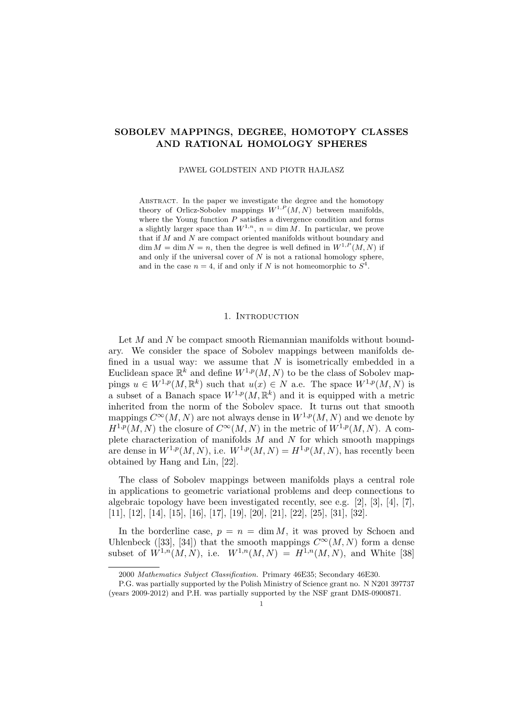 Sobolev Mappings, Degree, Homotopy Classes and Rational Homology Spheres