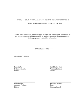 Minimum Moral Rights: Alabama Mental Health Institutions