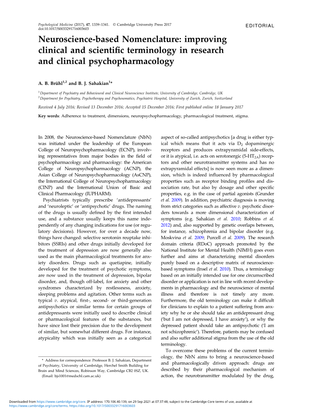 Neuroscience-Based Nomenclature: Improving Clinical and Scientific