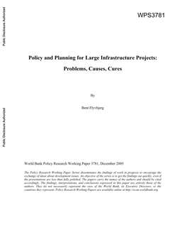 Policy and Planning for Large Infrastructure Projects: Problems, Causes, Cures