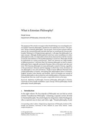What Is Estonian Philosophy?