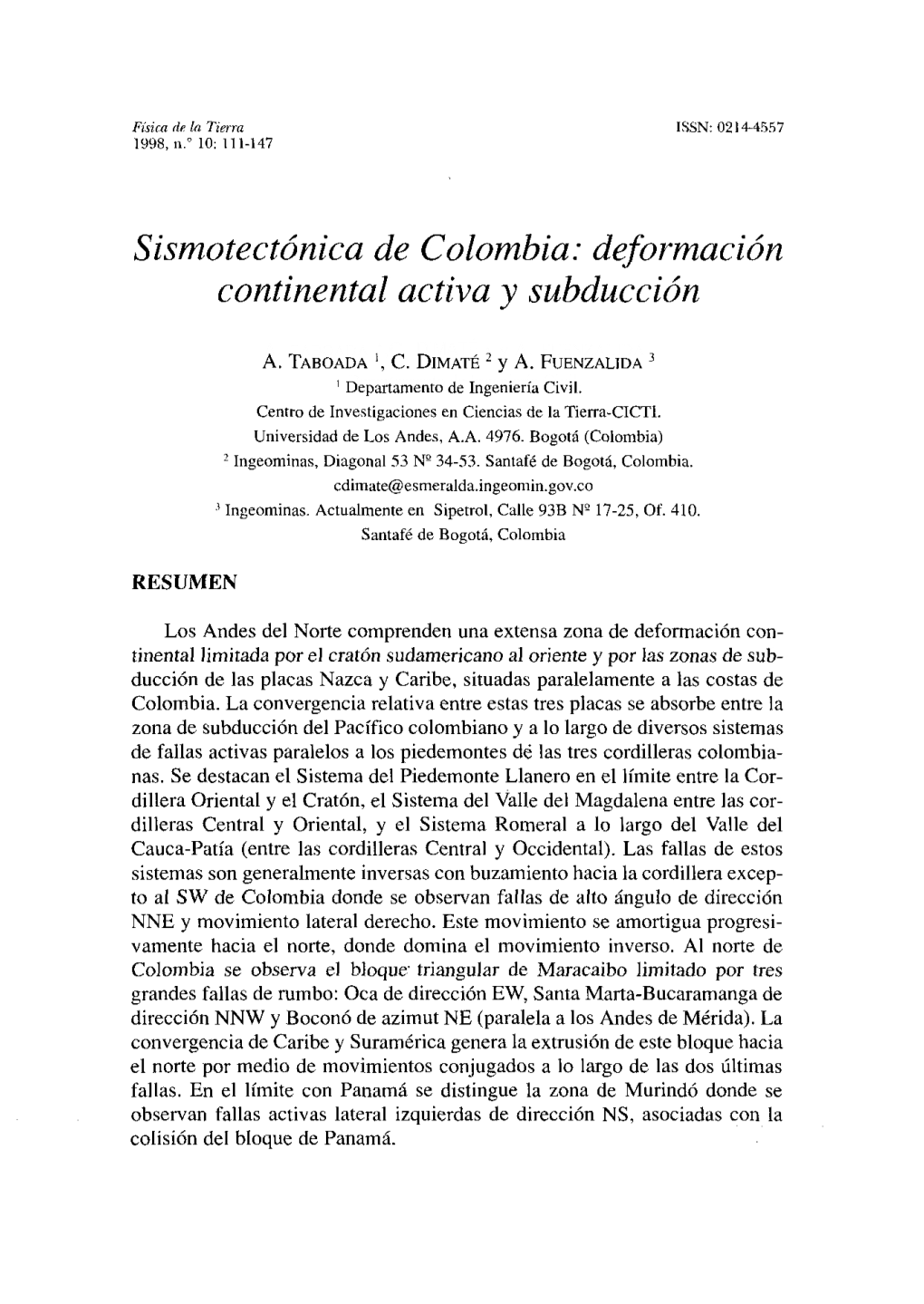 Sismotectónica De Colombia: Deformación Continental Activa Y Subducción