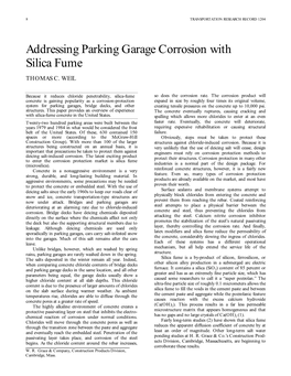 Addressing Parking Garage Corrosion with Silica Fume THOMAS C